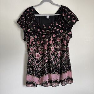 Studio 1940 Blouse Top Womens Size 18/20 Black Pink Floral Whimsigoth Romantic